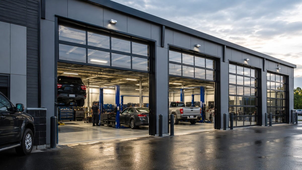 Commercial garage door installation for an auto repair shop in Metro Detroit