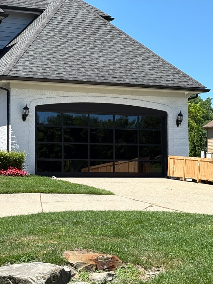 Home with new modern garage door.